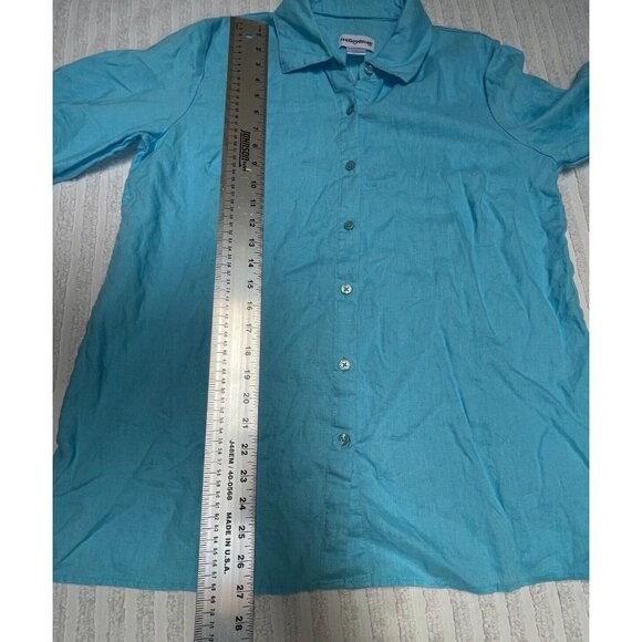Feel Good Store Top Womens Button Down 3/4 Sleeve Linen Shirt Medium Blue New - Picture 8 of 8